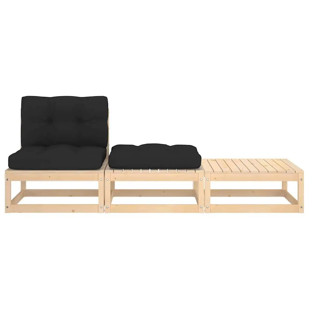 3 Piece Garden Lounge Set Modular Outdoor Sectional Sofa with Cushions
