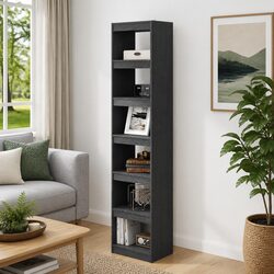 Book Cabinet Room Divider Grey Solid Pinewood 6 Compartments Standing Shelf