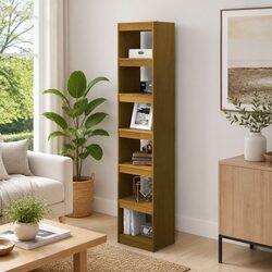 Book Cabinet Room Divider Honey Brown Solid Pinewood 6 Compartment Bookshelf