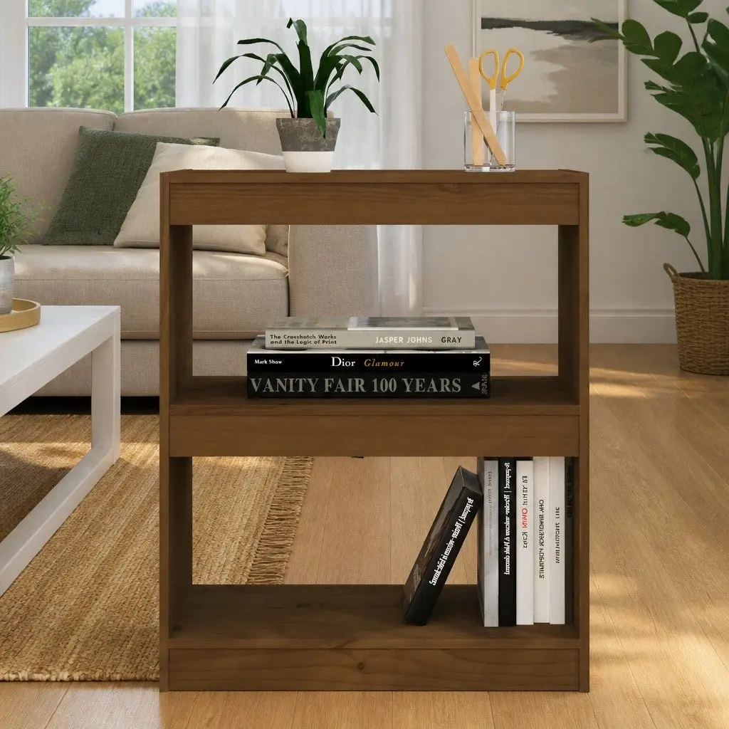 Bookshelf Wooden Book Cabinet Room Divider Honey Brown Solid Pinewood 60W x 30D x 71.5H cm