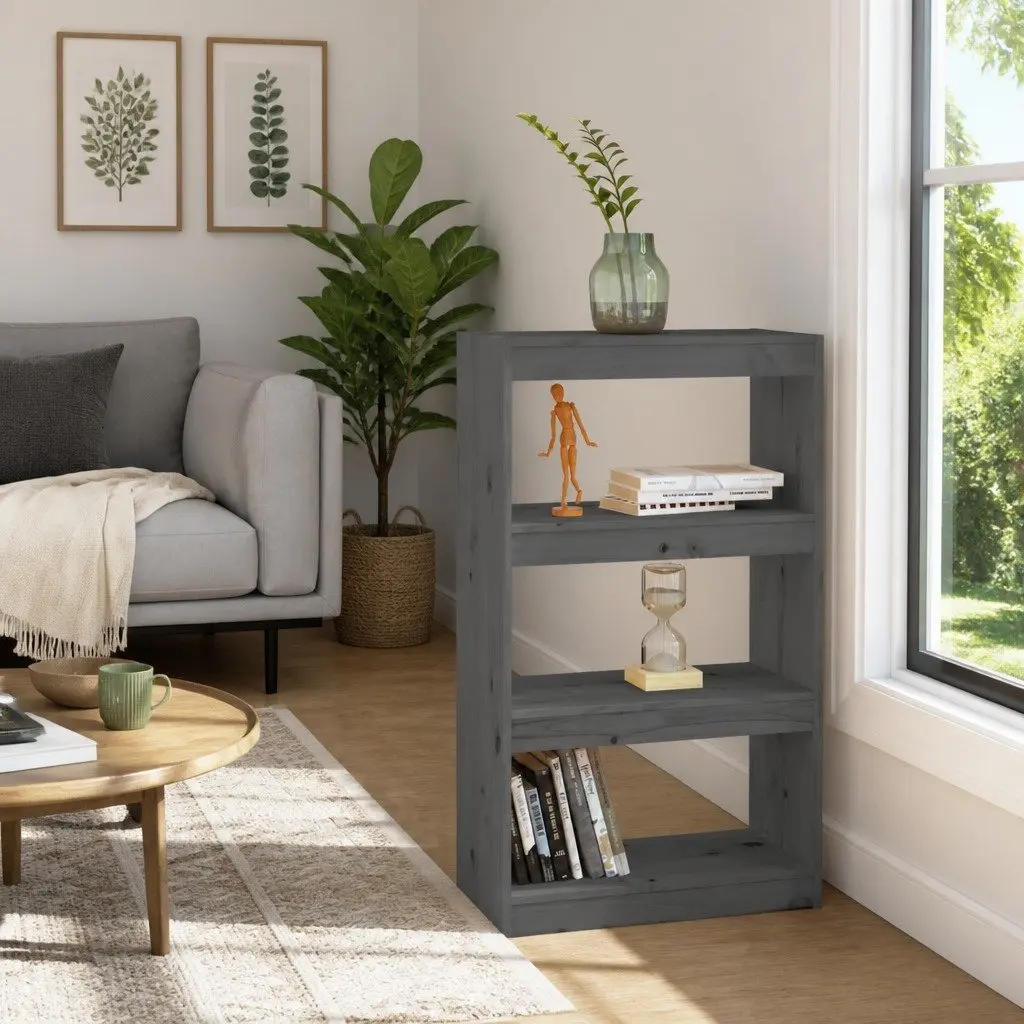 Book Cabinet Room Divider Solid Pine Wood 60x30x103.5 cm Grey