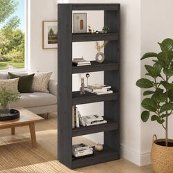Book Cabinet Room Divider Grey 60x30x167.5cm Solid Wood Pine Bookshelf 5 Shelves