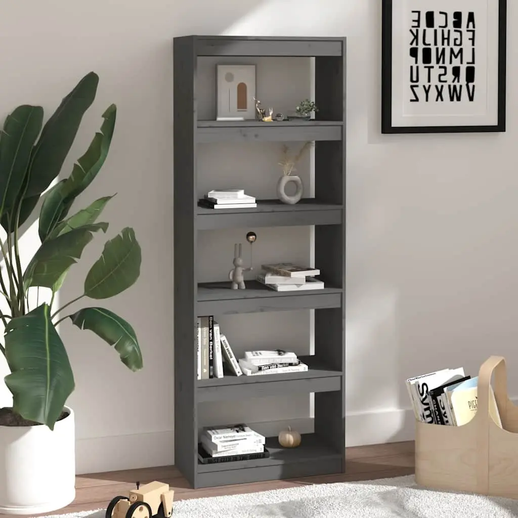 Bookcase Room Divider Solid Pine Wood Grey 60x30x167.5 cm