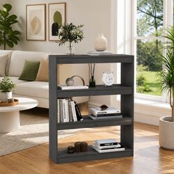 Book Cabinet Room Divider Grey Solid Pine Wood Shelving Unit Storage Organizer