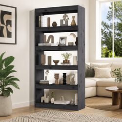 Book Cabinet Room Divider Bookshelf Storage Organiser Grey Solid Pine Wood