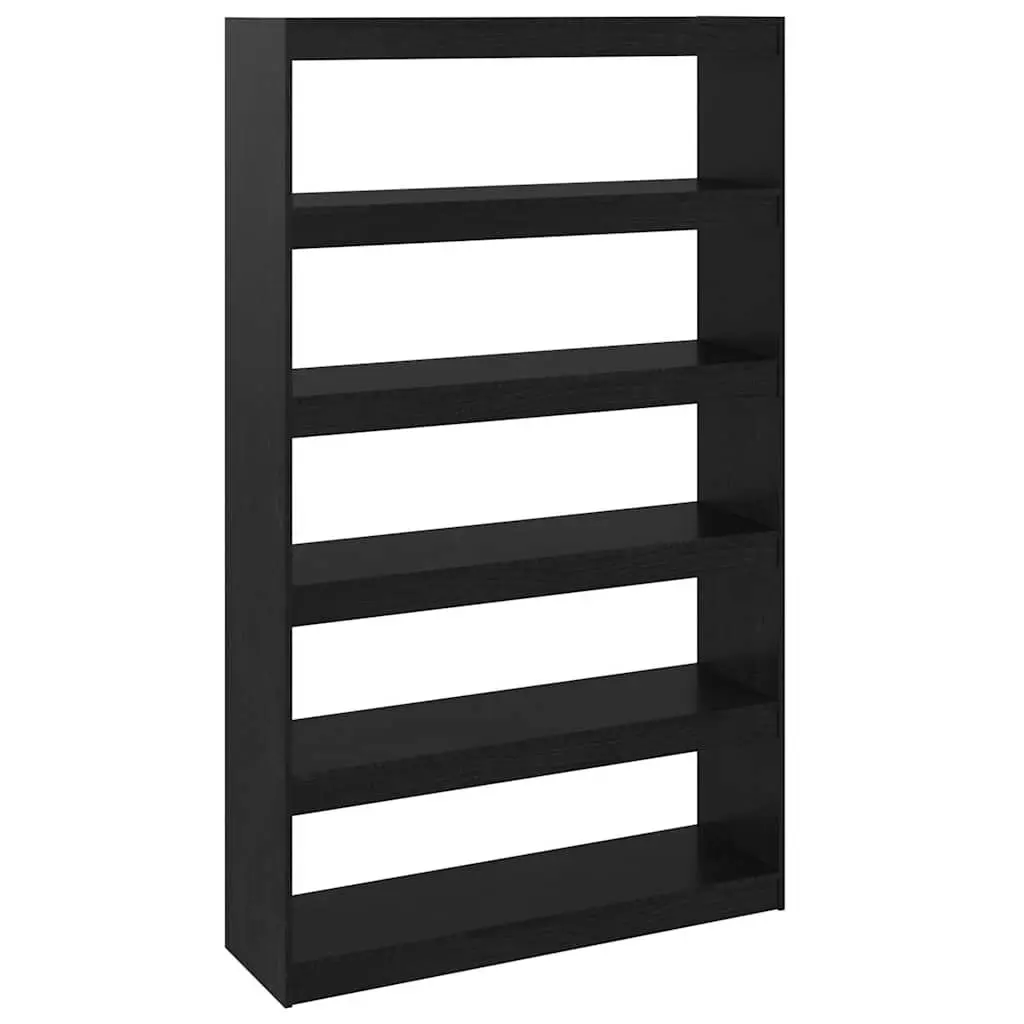 Book Cabinet Room Divider Solid Pinewood Black Standing Bookshelf