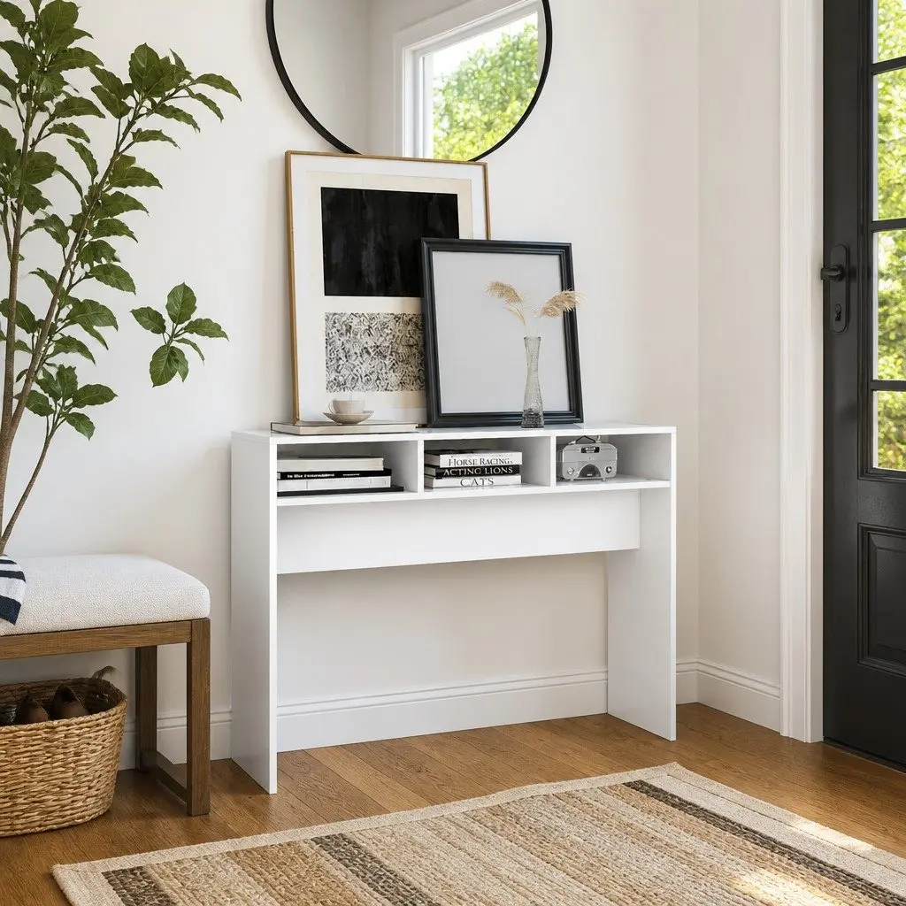 Console Table White Hallway Entryway Side Table Engineered Wood 105x30x80cm
