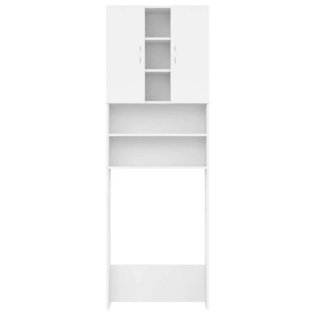 White Washing Machine Cabinet Bathroom Storage Cupboard 2 Doors 9 Compartments