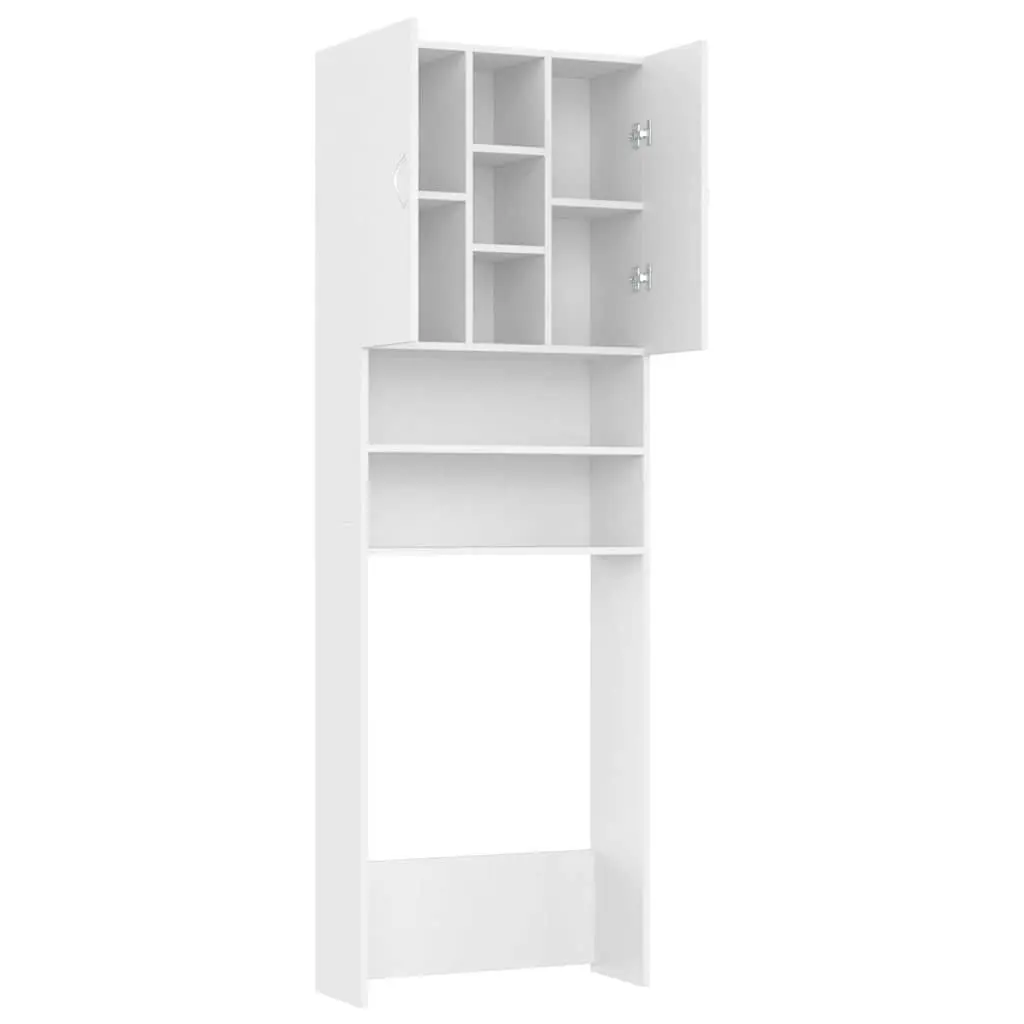 White Washing Machine Cabinet Bathroom Storage Cupboard 2 Doors 9 Compartments