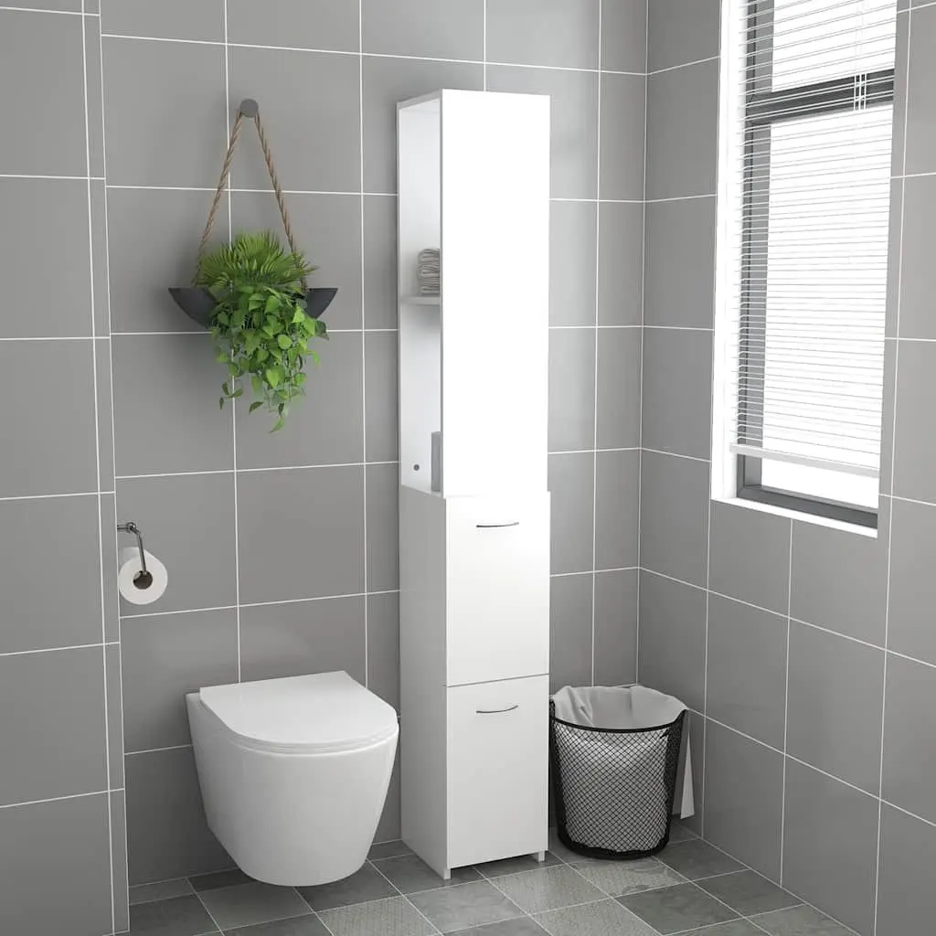Bathroom Cabinet White Storage Cupboard Engineered Wood Tall Organiser