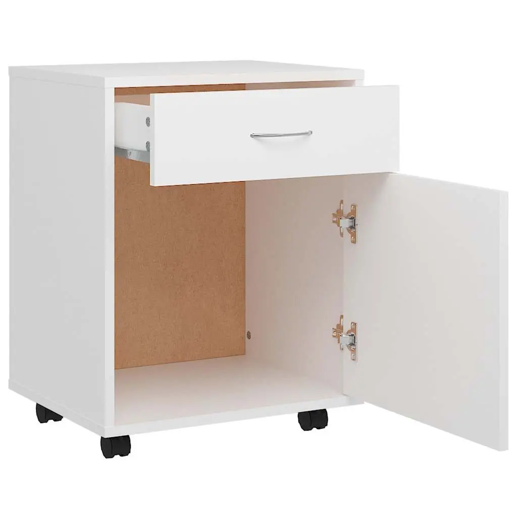 Rolling Storage Cabinet White 1 Door 1 Drawer Mobile Furniture