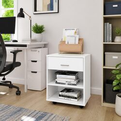 Rolling Storage Cabinet White Engineered Wood Mobile Printer Desk Organizer