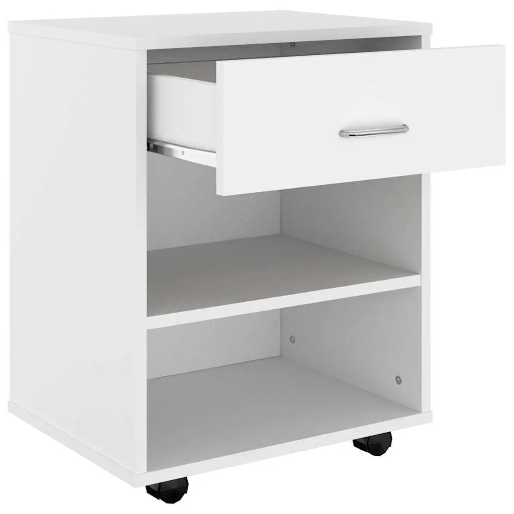 Rolling Storage Cabinet Mobile Printer Desk Organizer White Engineered Wood
