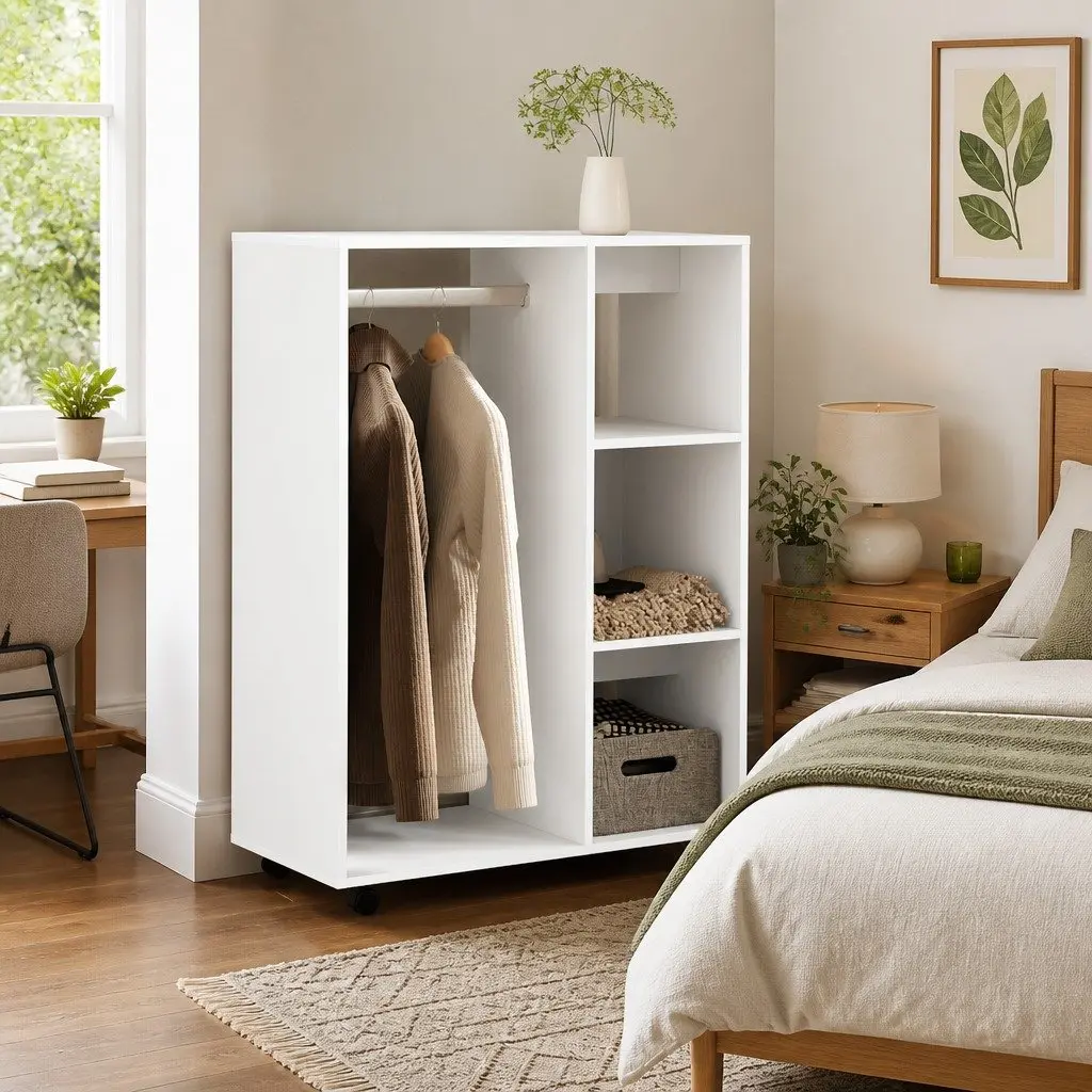 White Wardrobe Cabinet Storage Cupboard Bedroom Furniture Open Compartment