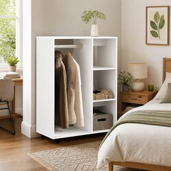 White Wardrobe Cabinet Storage Cupboard Bedroom Furniture Open Compartment