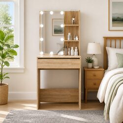 Dressing Table with LED Mirror Sonoma Oak Makeup Vanity Console Storage