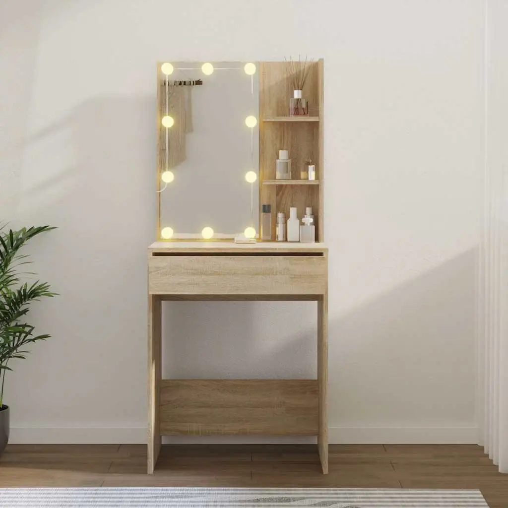 Dressing Table LED Mirror Storage Sonoma Oak Engineered Wood 60W x 40D x 140H cm