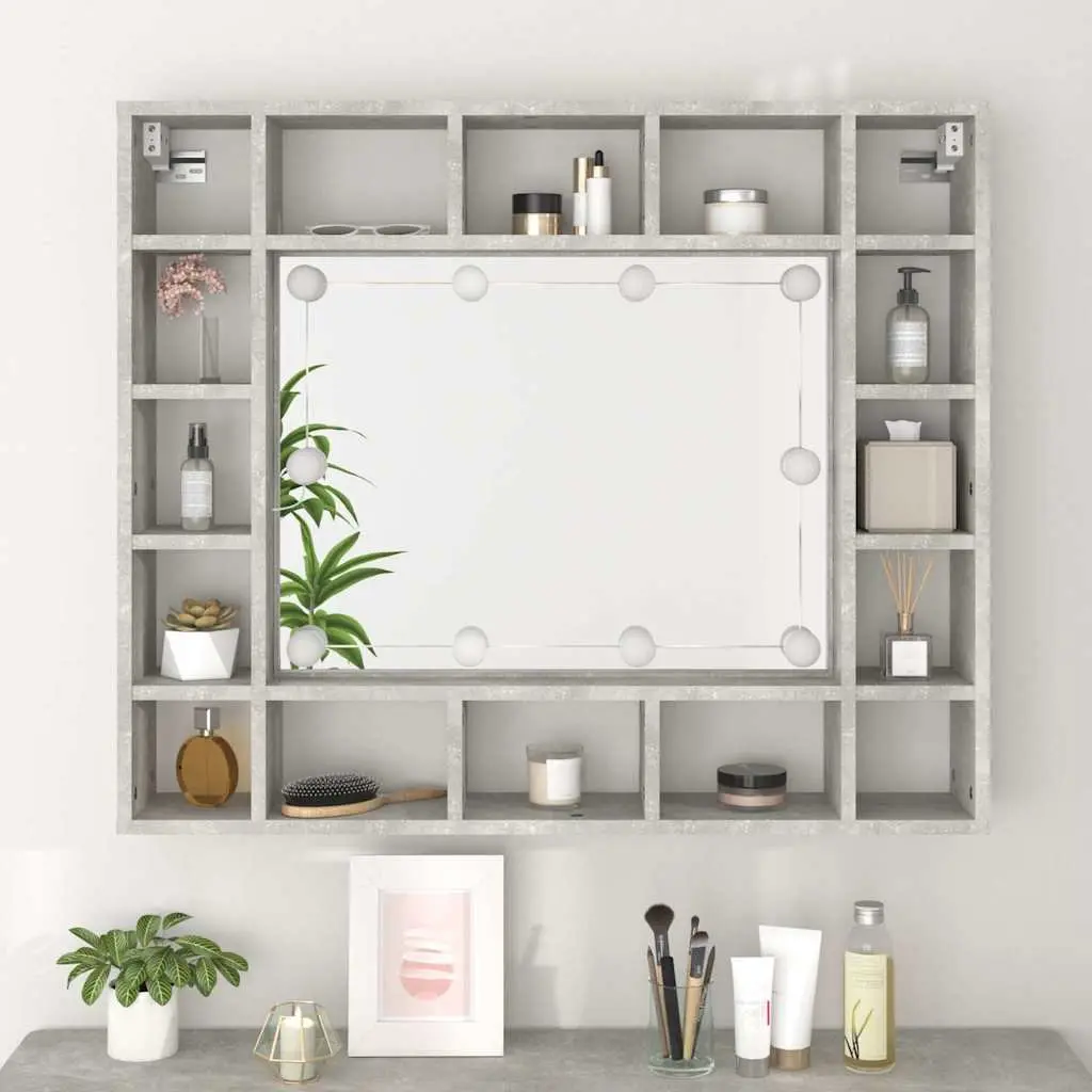 Bathroom Cabinet with LED Lights Wall-Mounted Grey Engineered Wood Storage