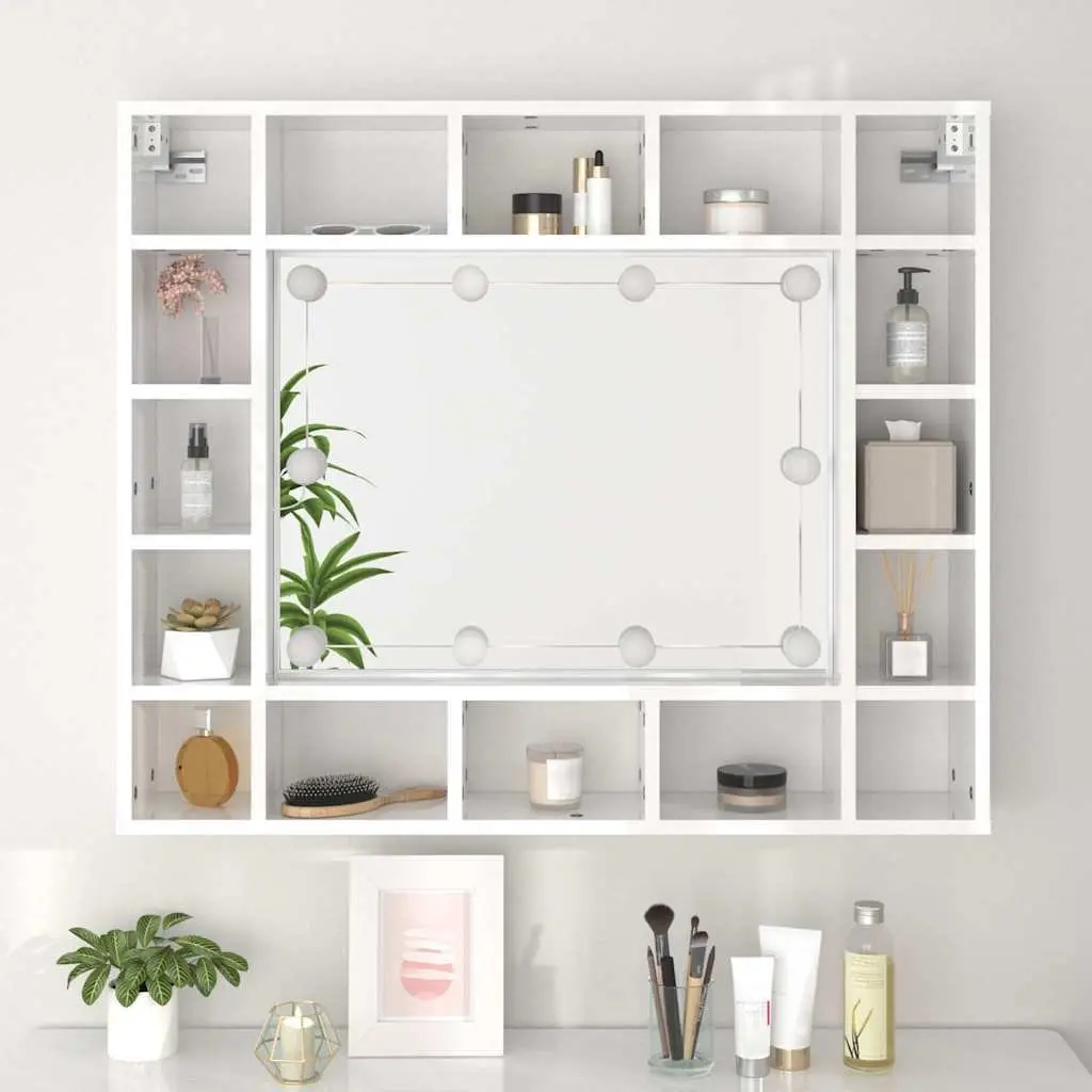 Bathroom Cabinet LED Mirror Wall-Mounted Storage 91x15x76.5cm White Engineered Wood