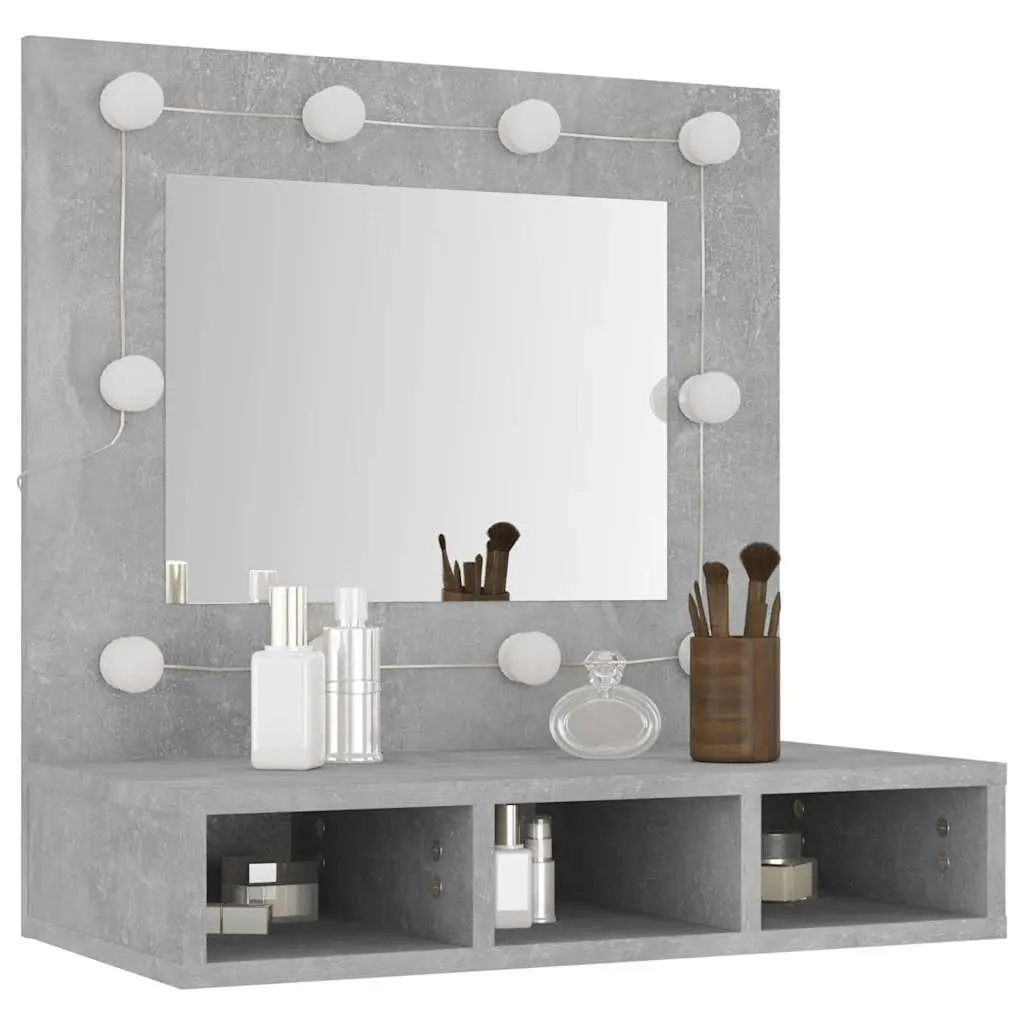 Mirror Cabinet with LED Light Grey Wall Mounted Storage Shelves