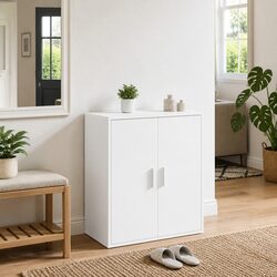 White Shoe Cabinet 60x35x70cm with 5 Shelves Engineered Wood Storage Organiser