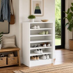 Shoe Cabinet Storage Organiser White Engineered Wood 7 Shelves Footwear Rack