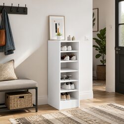 White Shoe Cabinet Storage Organiser 6 Compartments Bedroom Hallway Rack