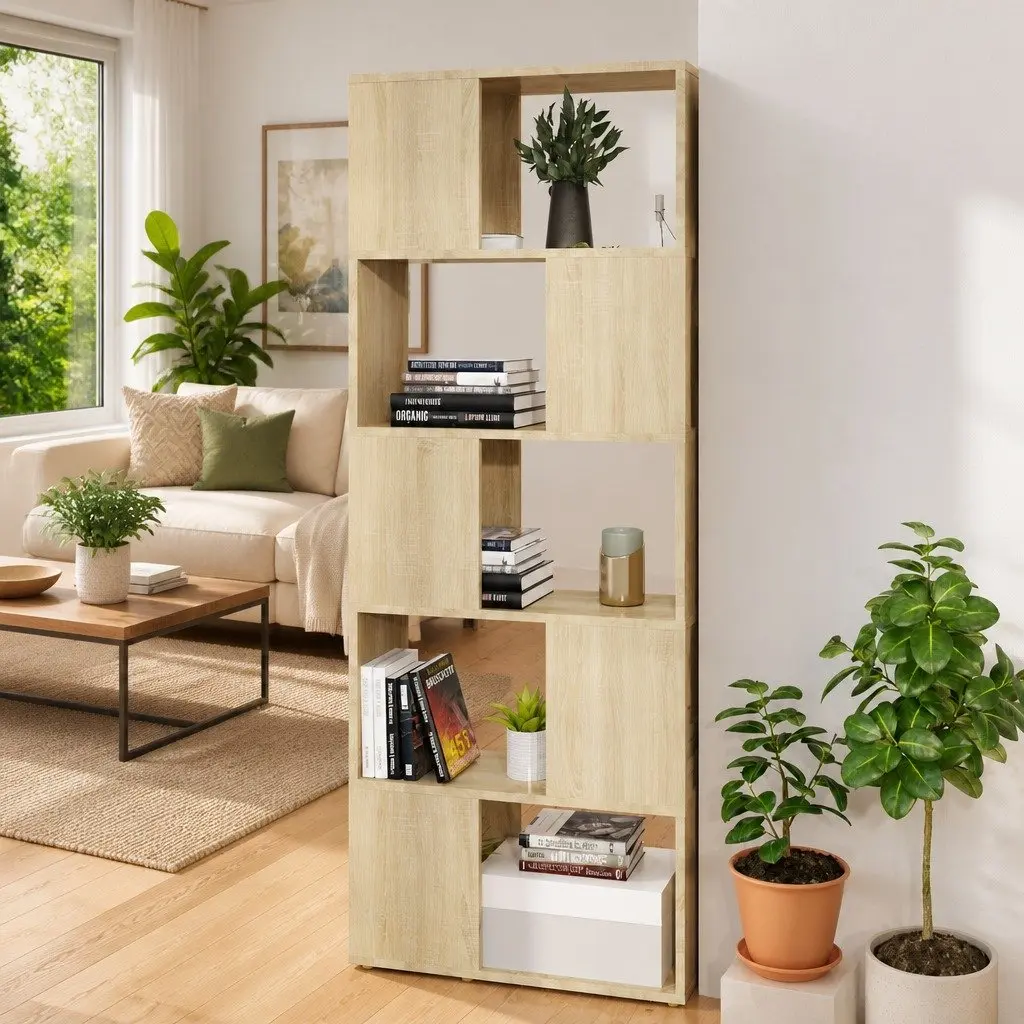 Bookcase Open Shelf Storage Unit Room Divider 60x24x155 cm Brown Engineered Wood