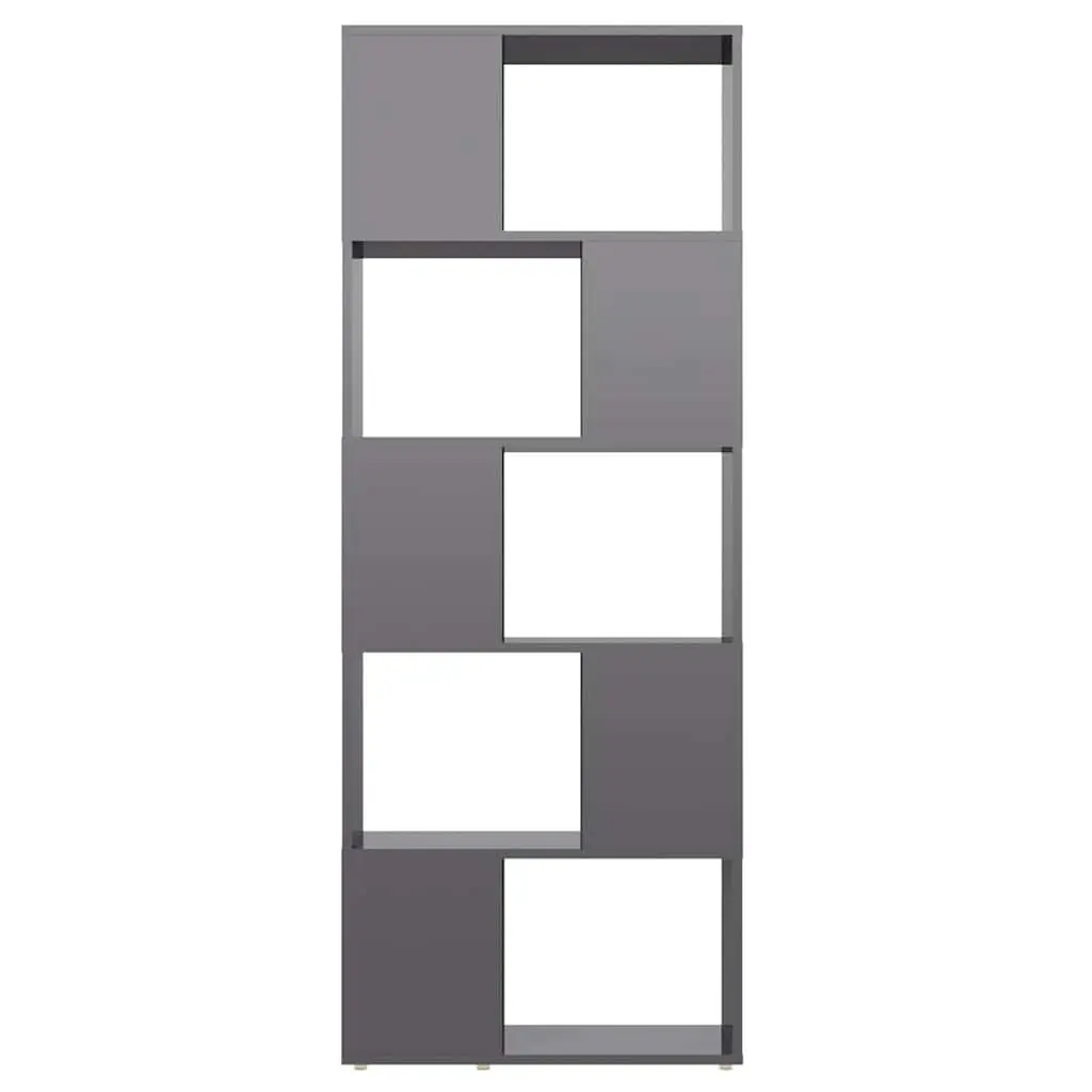 Book Cabinet Open Shelf High Gloss Grey Storage Organiser Display 60W x 24D x 155H cm
