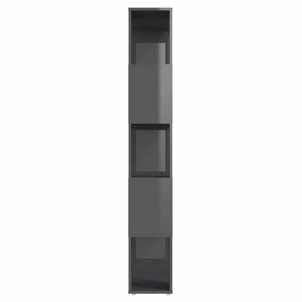 Book Cabinet Open Shelf High Gloss Grey Storage Organiser Display 60W x 24D x 155H cm
