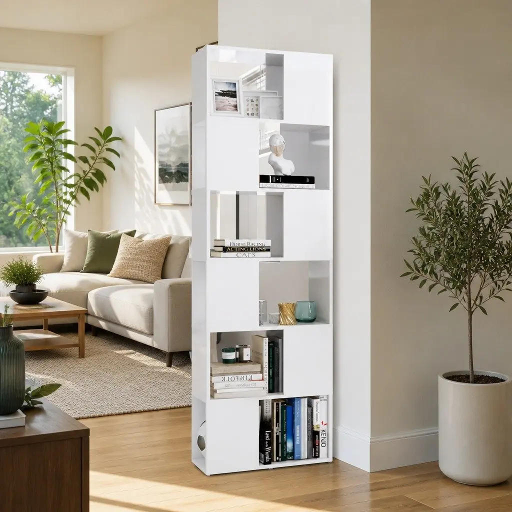 Bookcase Room Divider High Gloss White 60x24x186cm Shelving Unit