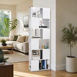 Book Cabinet Room Divider White High Gloss 6 Shelf Storage Organiser