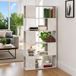 Book Cabinet Room Divider Concrete Grey Engineered Wood Shelving Unit Storage
