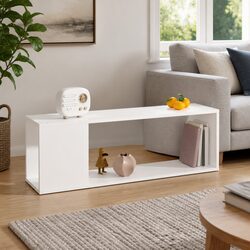 TV Cabinet White Storage Unit with 2 Shelves Living Room Display Bookcase