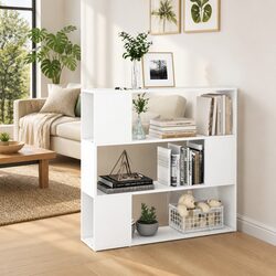 White Book Cabinet Room Divider Bookshelf 3 Compartments Storage Organiser