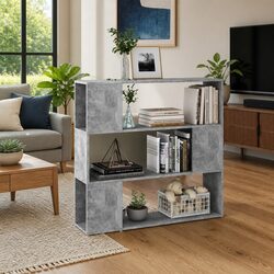Book Cabinet Room Divider Grey Storage Shelving Unit 3 Compartments Organizer
