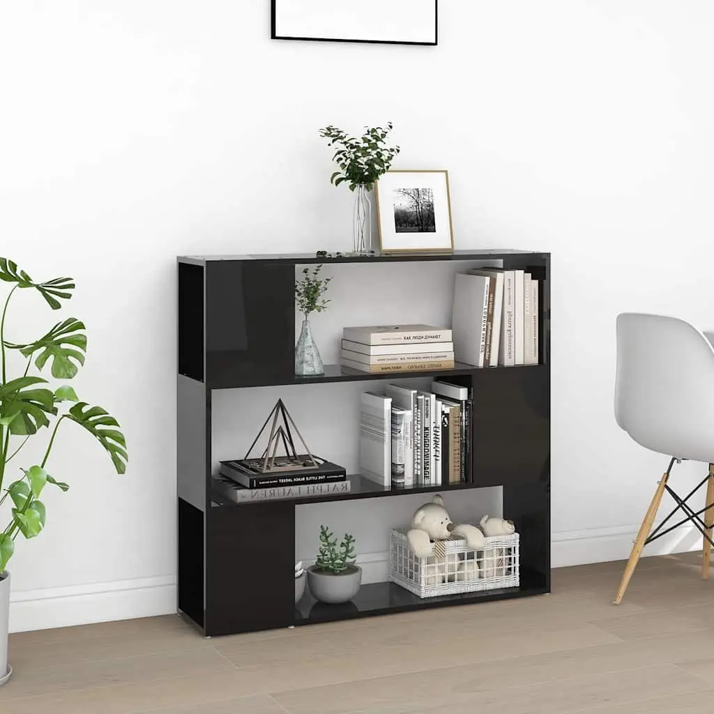 Book Cabinet Room Divider High Gloss Black Storage Shelf 100W x 24D x 94H cm
