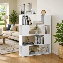 Book Cabinet Room Divider White 4 Compartments Shelving Unit Storage Organizer