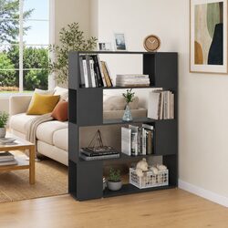 Book Cabinet Room Divider Grey 4 Compartments Storage Shelving Unit Organiser