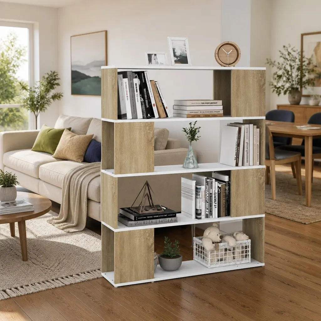 Bookcase Room Divider Storage Unit 4 Compartments Beige Sonoma Oak