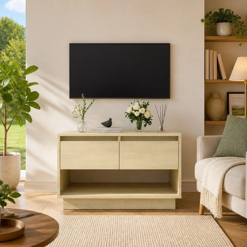 TV Cabinet Engineered Wood Storage Lowboard with Drawers Beige