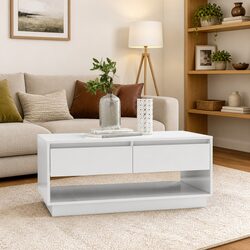 White Coffee Table Modern Design Storage Drawers Living Room Accent Furniture