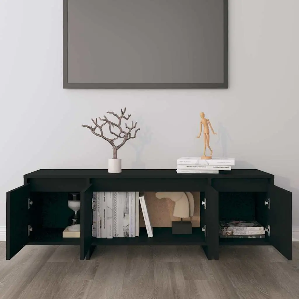 TV Cabinet 4-Door Lowboard Black Engineered Wood Living Room Storage Unit