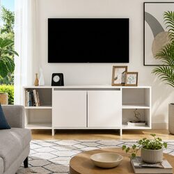 TV Cabinet White High Gloss 130x35x50cm Storage Lowboard Entertainment Unit