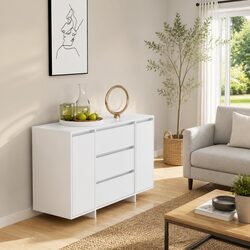 Sideboard with 3 Drawers 2 Doors White Storage Cabinet Engineered Wood Furniture