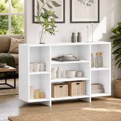 White Sideboard with Shelves Modern Storage Cabinet Engineered Wood Buffet
