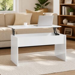 Coffee Table White Lift Top Storage Modern Living Room Accent Furniture 102cm