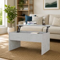 Lift-Top Coffee Table Grey Modern Design Hidden Storage Engineered Wood
