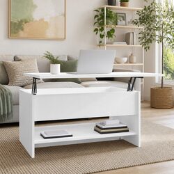 Coffee Table White Accent Living Room Furniture with Hidden Storage Compartment