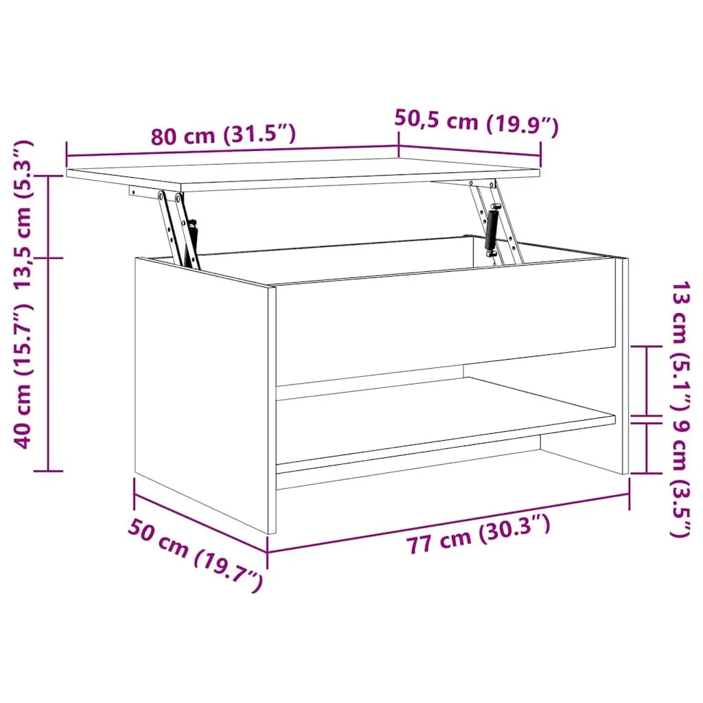 Coffee Table White Accent with Hidden Storage Compartment Adjustable Liftable Top 80 x 50 x 40 cm Engineered Wood